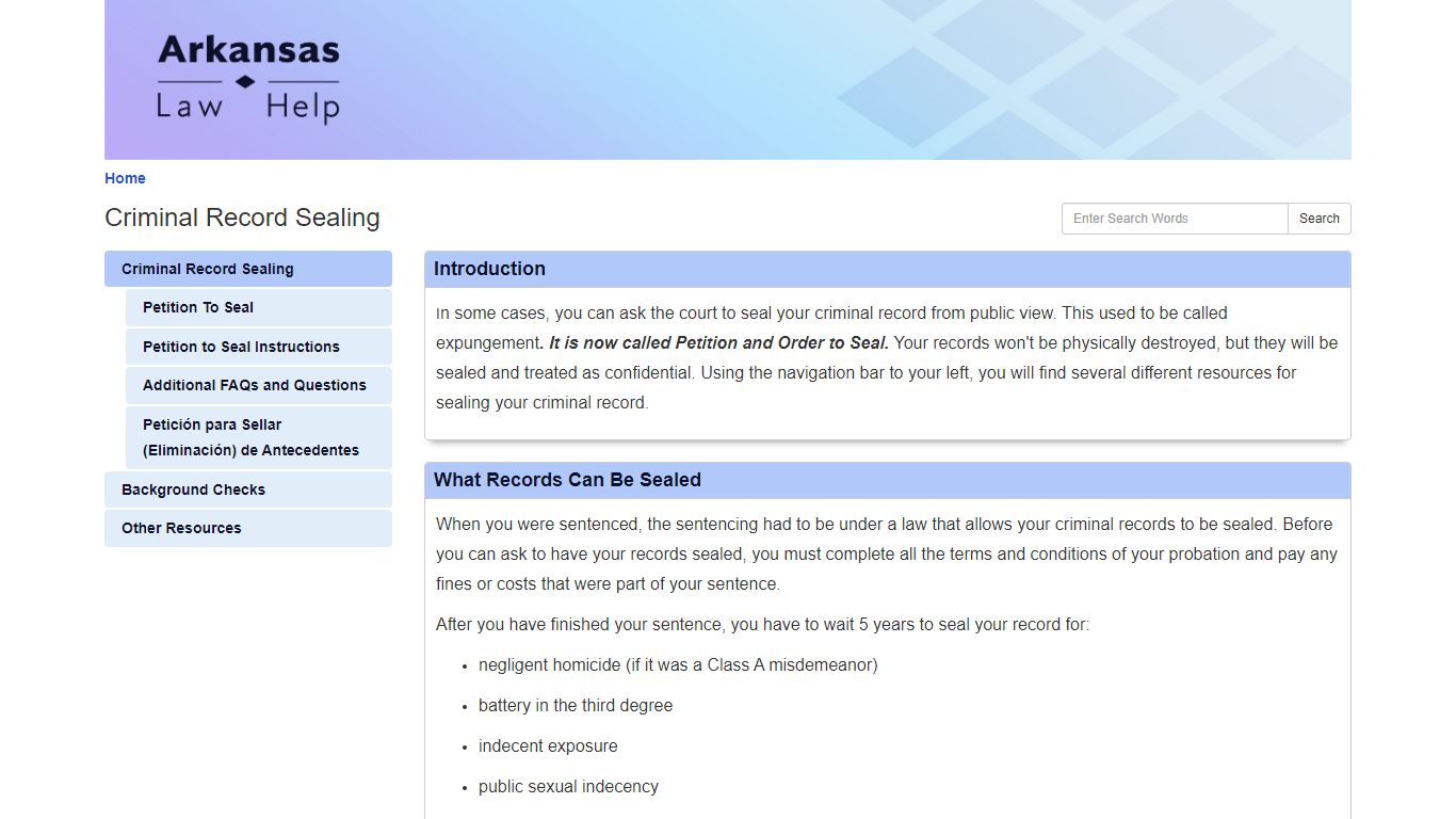 Criminal Record Sealing - Criminal Record Sealing - Arkansas Law Help ...